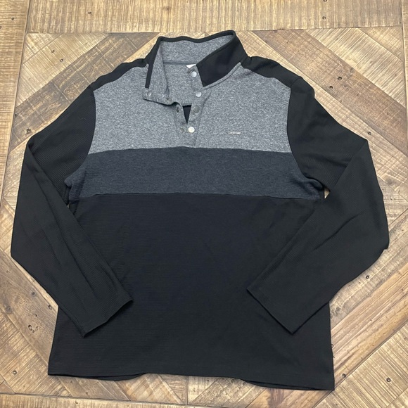 Calvin Klein Men's 1/4 Button Up Sweater - Black and Gray - Picture 1 of 7